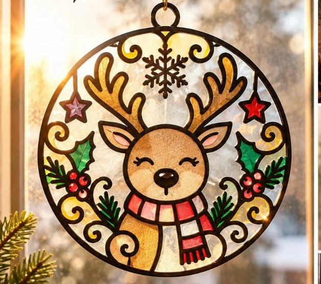 ELLIS & MOORE CHRISTMAS CRUSHED GLASS SUNCATCHERS
