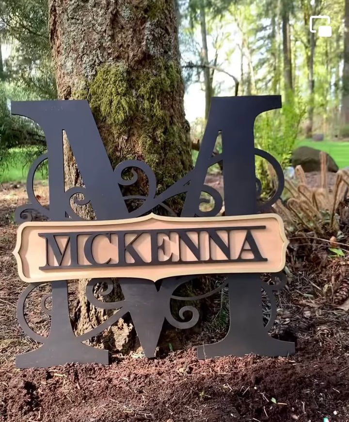 Lasered Large Letter with Word in center