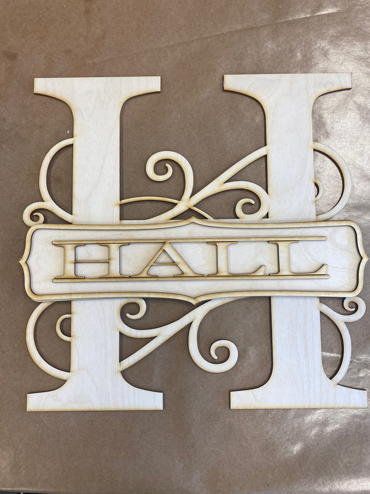 Lasered Large Letter with Word in center